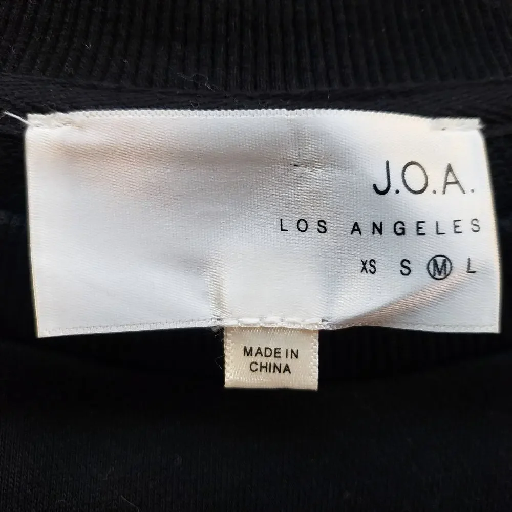 New J.O.A. Medium Ruffle Tie Sleeve Sweatshirt Black Pullover French Terry Top - Picture 5 of 6